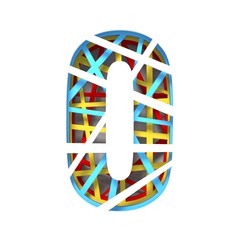 Colorful paper cut out font Number 0 ZERO 3D