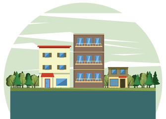 Urban buildings with cityscape scenery