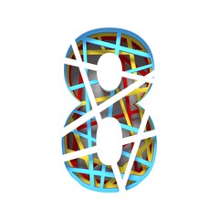 Colorful paper cut out font Number 8 EIGHT 3D