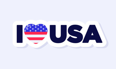 I Love USA sign. 4th of July, United States Independence Day related symbol. Flat design sign isolated on background
