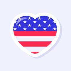 4th of July, United States Independence Day related symbol. Heart Icon. Stars and Stripes. Flat design sign isolated on background