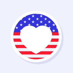 Fototapeta na wymiar 4th of July, United States Independence Day related symbol. Hear Symbol. Stars and Stripes. Flat design sign isolated on background