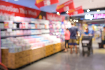 Abstract blurred photo of Supermarket aisle and shelf or department stores interior 