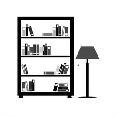 Shelves with books icon. Vector illustration