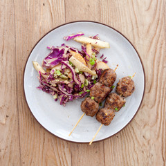 Beef Skewers and Cabbage Slaw