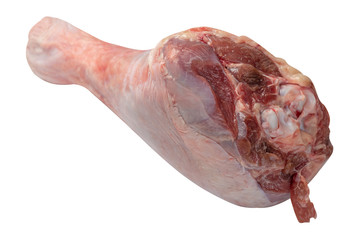 Raw, fresh turkey shin, drumstick, isolated on white background