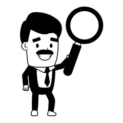 businessman holding magnifier on white background