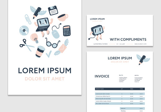 Stationery Set with Illustrated Icons