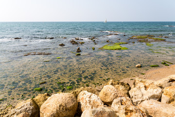 Rocks at Mediterranean sea coast in Israel