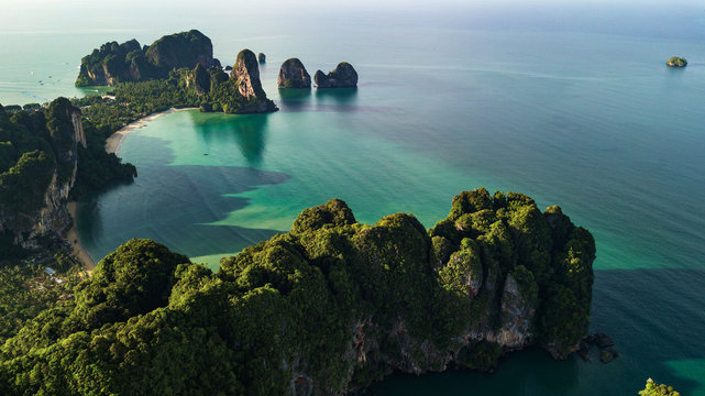 aerial view landscape of Mountain and Beach or seaside  in Krabi Thailand