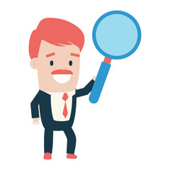 businessman holding magnifier on white background