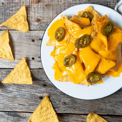 Mexican nachos with real cheese and jalapenos pepper