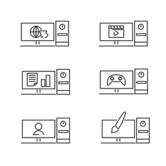 Set of computer vector icon line design. computer usability icon such as for browsing, work, design, play movie, chatting and other