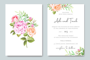 beautiful wedding card with floral and leaves frame template