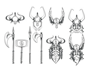 Fototapeta na wymiar Vikings warriors set of drawings
