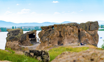 Ihsaniye, Afyonkarahisar/Turkey-June 08 2019: Phrygia Valley Natural Park (Frig Vadisi Tabiat Parki) with Lake Emre.