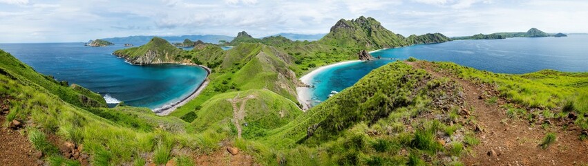 Palau Padar llandscapepanorama with green hills in Komodo National Park, Flores, Indonesia
