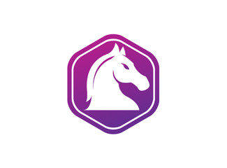 Horse head in the hexagon shape for chess symbol logo design illustration