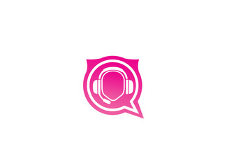 Headphones with microphone and heart beats for logo design illustration in chat icon