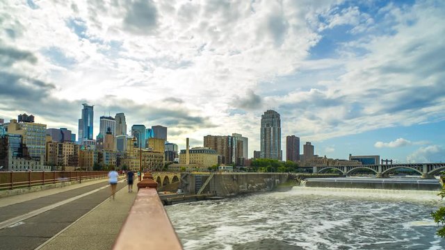 Minneapolis Time Lapse of Skyline with River and Buildings Minnesota Timelapse 4K