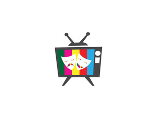 theatrical masks a double face two happy and sad faces for logo design illustration in a tv shape colors icon