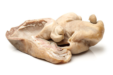 Fototapeta na wymiar Boiled pig's organs on white background 