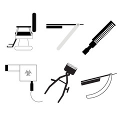 Haircut professional object icons flat illustration on white