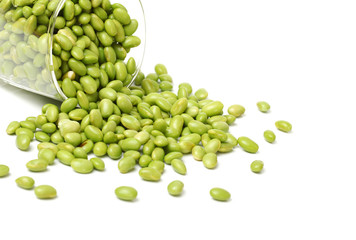 Green soy beans on white background 