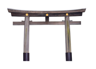 clipping path, big wooden Torii gate of Meiji Jingu shrine in Tokyo, Japan isolated on white background, copy space