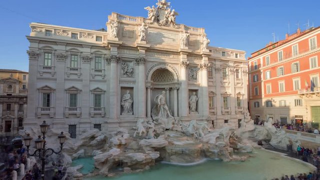 time lapse, sunset time, Trevi Fountain in Rome, Italy