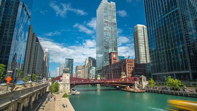 Chicago Time Lapse Skyline with River 4K USA timelapse of Buildings