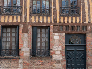 Typical building facade of houses from Normandy, France