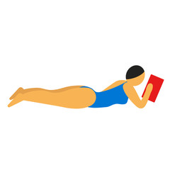 Reading woman in swimsuit flat illustration design