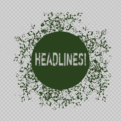 Writing note showing Headlines. Business concept for Heading at the top of an article in newspaper Disarrayed Jumbled Musical Notes Icon with Colorful Circle