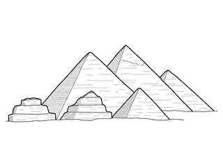Pyramid Of Giza, Egypt: Vector Illustration Hand Drawn Landmark Cartoon Art