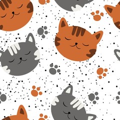 seamless sleeping cat pattern vector illustration Overlapping colored background vector