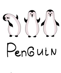 Cute hand drawn penguins set - Merry Christmas greetings