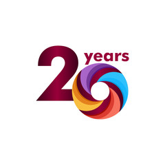 20 Year Anniversary Colorful Vector Template Design Illustration