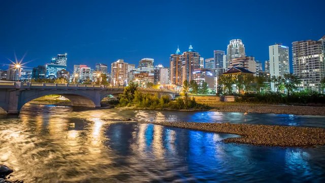 Calgary Time Lapse at night of skyline in Canada 4K timelapse