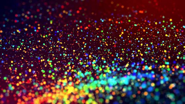 multicolored particles like confetti or spangles float in a viscous liquid and glitter in the light with depth of field. 3d abstract animation of particles in 4k. luma matte as the alpha channel. 65