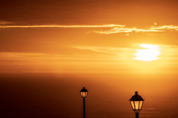 sunset in city