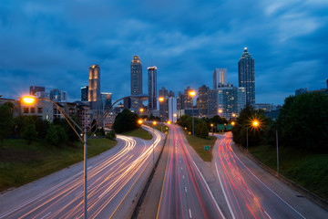 Atlanta Skyline View in the evening from Jackson St Bridge