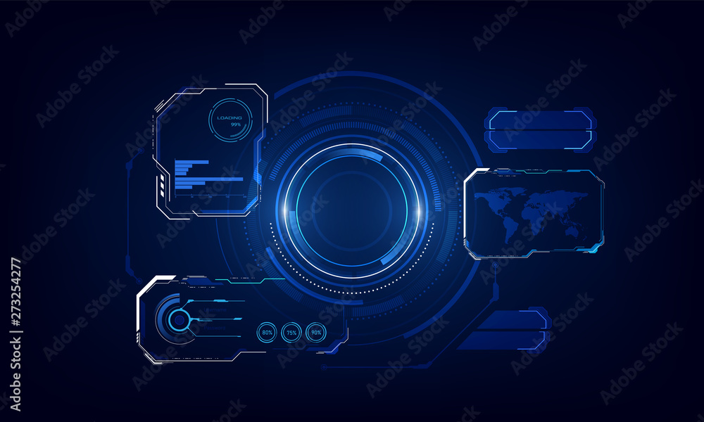 Poster ui hud screen tech system innovation concept background template. vector illustration