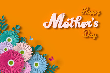 Mother's day greeting card flower 3d rendering with clipping path.