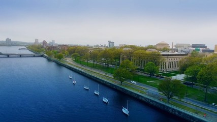 Fototapeta na wymiar this shot was taken from the bird view in my Drone in Boston, Massachusetts, we can see the bay the cross bridge and much more
