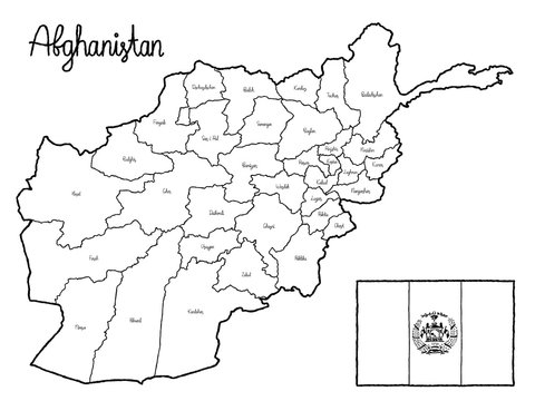 Afghanistan Country Map Flag Vector Illustration Hand Drawn Cartoon Art