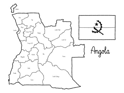 Angola Country Map Flag Vector Illustration Hand Drawn Cartoon Art