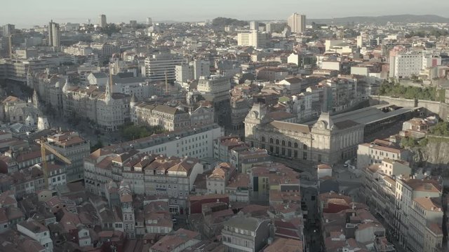 City hall of Porto in Portugal, 4k aerial drone skyline ungraded / raw 