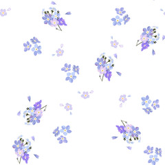 Obraz na płótnie Canvas Vintage seamless pattern with field small blue flowers on white background. Flower vector. Romantic floral surface design. Spring landscape.