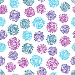 Multicolored sun flower seamless pattern background. 